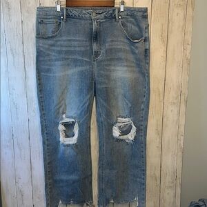 Risen High Rise Straight Jeans Size 3XL Distressed Medium Wash